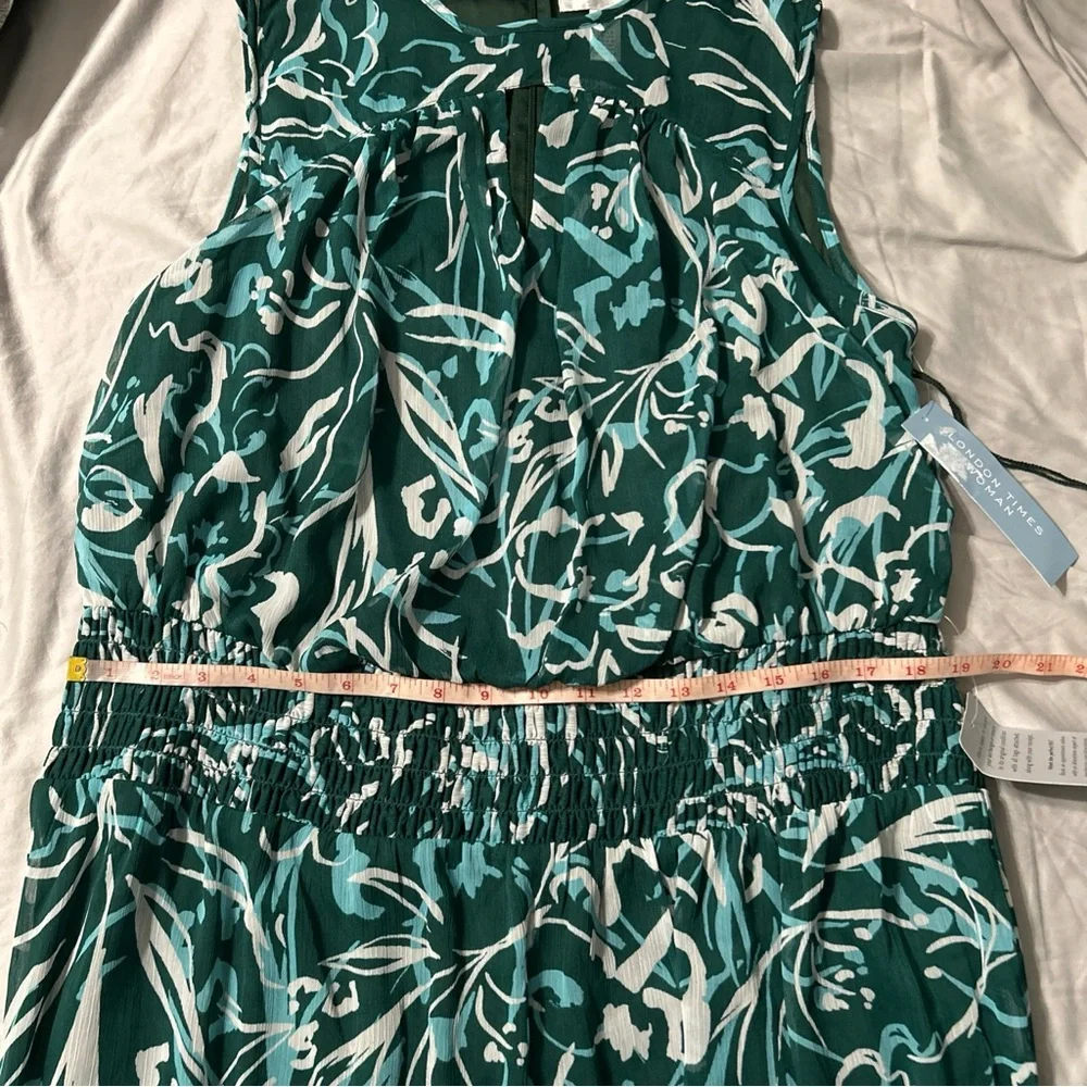 London Times dressSmocked waist Yoryu sleeveless green print | Size 18W | NWT|D2